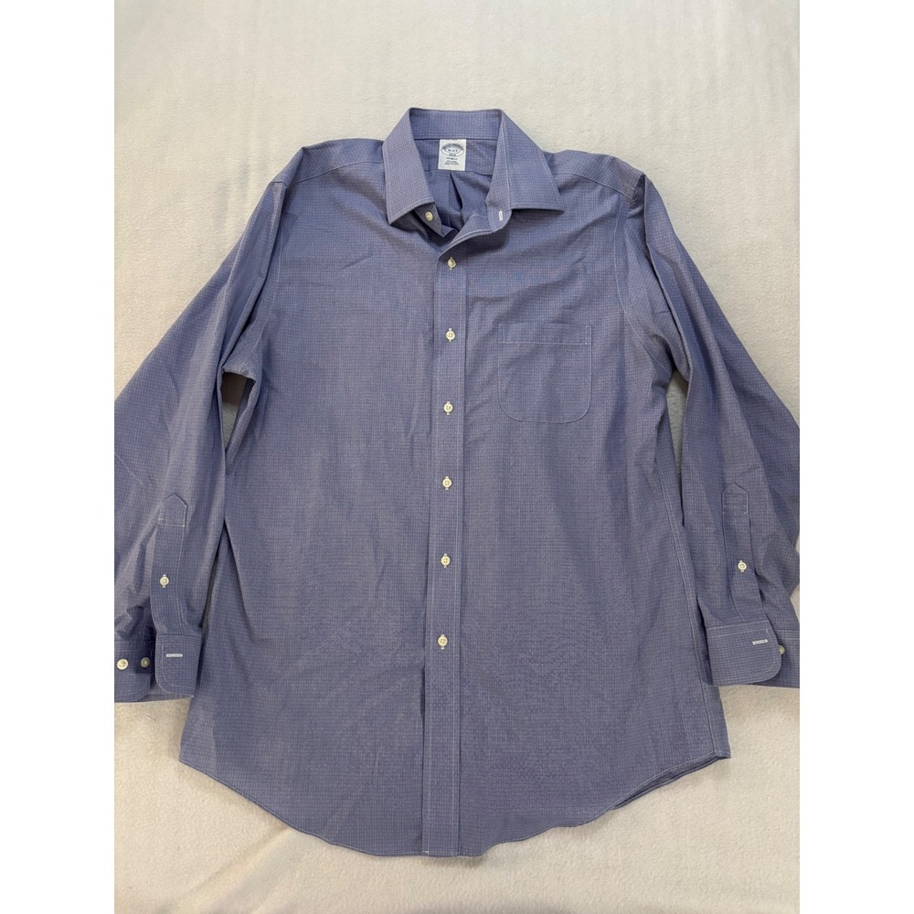 Brooks Brothers 1818 Regent Fit Blue Micro Check Non-Iron Dress Shirt 16-2/3